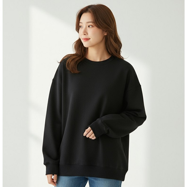 [시즌오프/창고정리] GNROOM 남녀공용 스탠다드 기모 맨투맨 라운드넥 빅사이즈 오버핏 빅사이즈 단체티