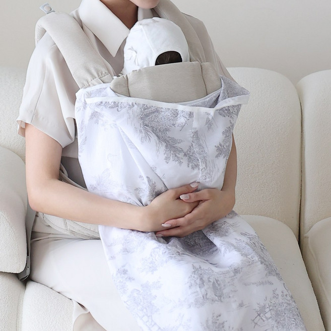 사가 아기띠 워머 햇빛 가리개 올인원 인견 여름 아기 블랭킷 출산선물, 그레이