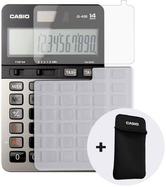 카시오 계산기 JS-40B +전용구성품(파우치+키스킨+보호필름), 블루