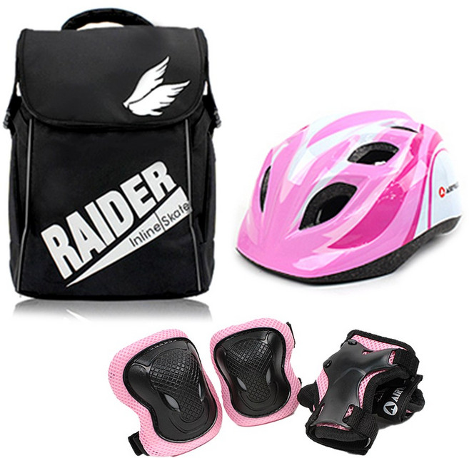 에어워크 마리 핑크 아동 인라인 스케이트 보호장비 세트 / 인라인 가방+헬멧+보호대, 헬멧_핑크/가방_블랙:보호대_핑크_M, 1개