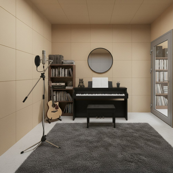 비앤비 폴리에스터 방음 단열 벽 패널 흡음재+차음재 결합 하나로보드 500*500*30mm, 베이지, 1개