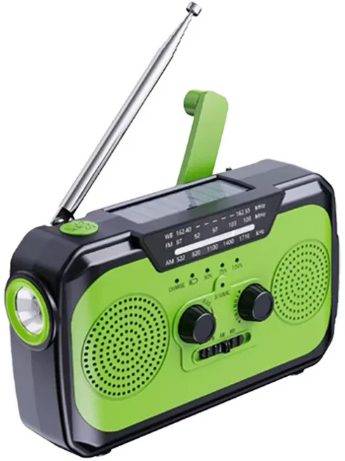 비상용 기상 라디오 2000mAh NOAA 태양열 충전 수동 크랭크 및 USB AM/FM LED 손전등 독서등 포함, 01 녹색