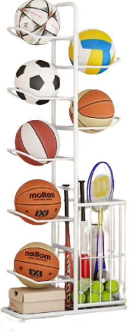 라켓 보관함 농구공 거치대 공거치대 축구공 정리대 배드민턴 정리함, 화이트., 1개