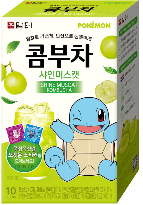 담터 콤부차 레몬/자몽/샤인머스캣/망고리치 10T 포캣몬 스티커1개 랜덤증정, 샤인머스캣10T, 1개