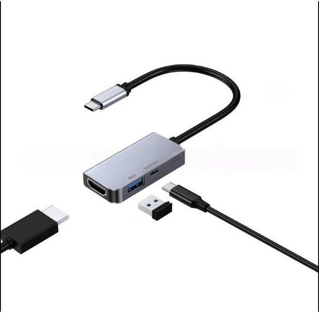 ROCKETEK Type-C轉HDMI OTG多功能轉接器 支援PD供電 USB 3.0 適用手機平板筆電, 1個, C to HDMI+otg+供電
