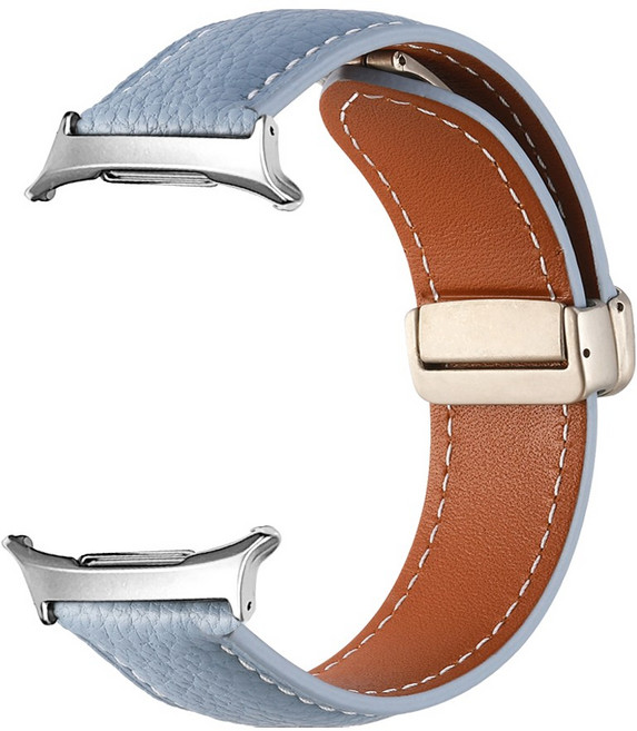 더조은셀러 갤럭시 워치7 울트라 커넥 프리 디버클 천연가죽 스트랩 시계줄 밴드 호환, 블루