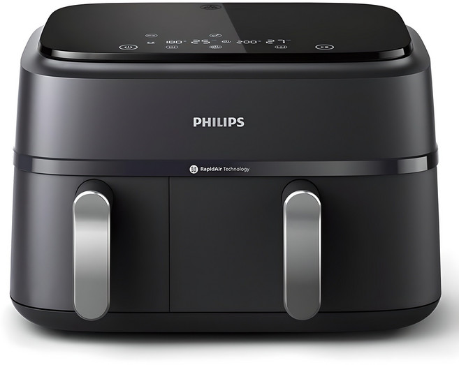 필립스 3000 시리즈 듀얼 바스켓 에어프라이어 9L, NA351/00, 블랙+실버