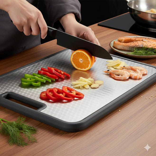 메이브 큐브패턴 스텐 도마 304 향균 양면 거치대 포함, 1개