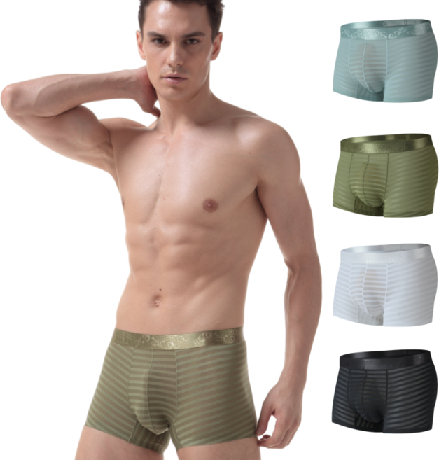 Montheria 남자 팬티 아이스 실크 느슨한 메쉬 통기성 팬티 남성용 사각 드로즈 남자 속옷 4종 세트 D12-11