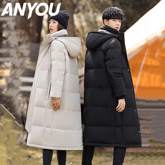 ANYOU 남녀공용 오리털 패딩 도톰한 롱패딩 롱 패딩