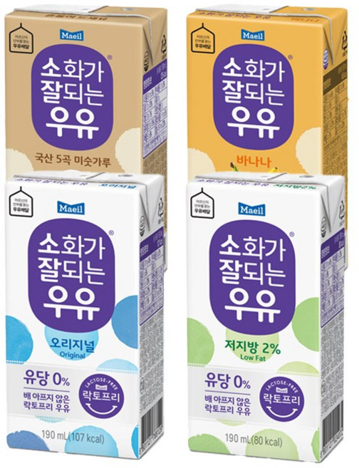 매일 소화가잘되는우유 락토프리 190ml 24개 무배/바나나6+미숫가루6+오리지널6+저지방6, 24팩