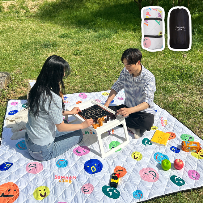 솜솜라이크 피크닉 매트 두꺼운 방수 돗자리, 프리미엄 스마일