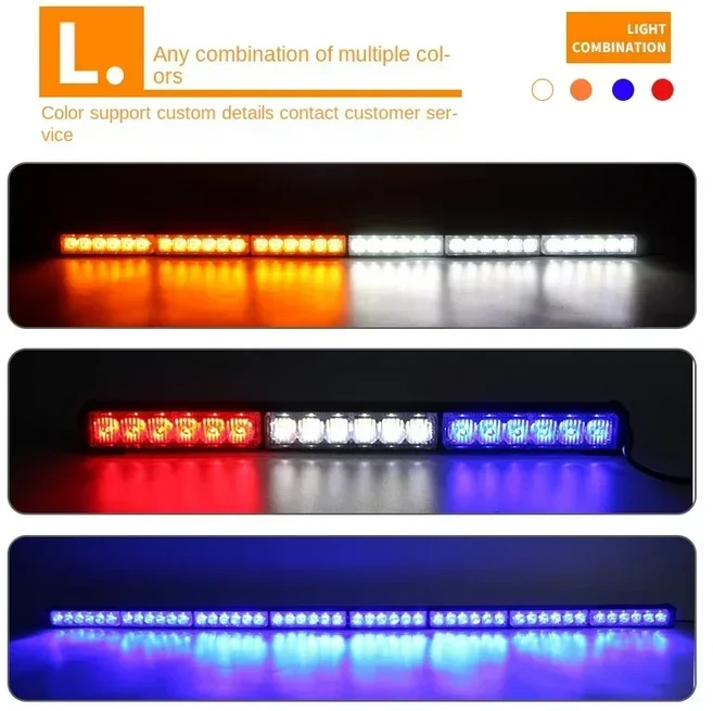 전면 및 바 조명 지붕 앞 범퍼 경고 신호 빨간색 파란색 깜박이는 6P 90cm 6LED, 01 6P 90CM 35.8Inch, 10 amber Green