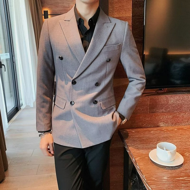 AOKADA 남자 슬림핏 봄 가을 데일리 솔리드 결론식 하객룩 레저 캐주얼 더블 블레이저 양복 상의 자켓 남성 정장