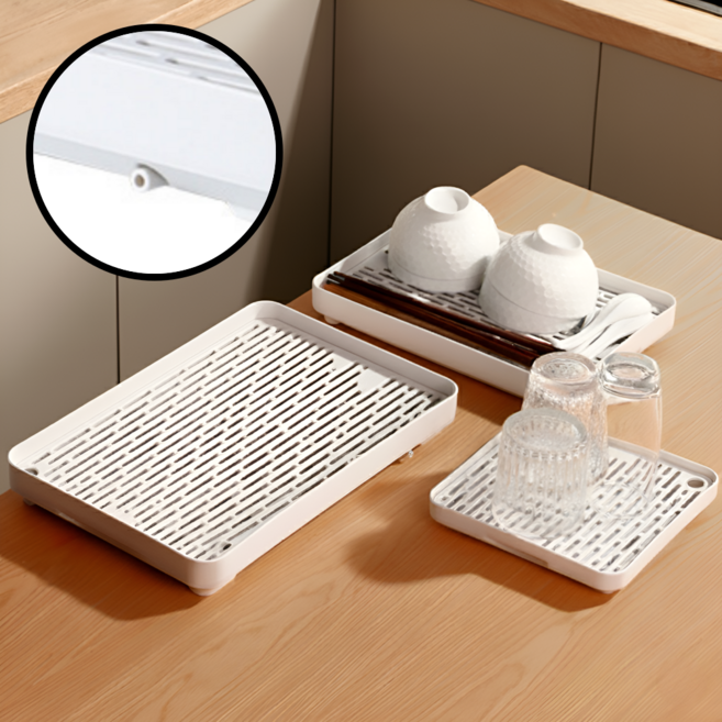 아르본드 뚫어쓰는 맞춤배수 식기건조대, 1개, 화이트 소형, 1단