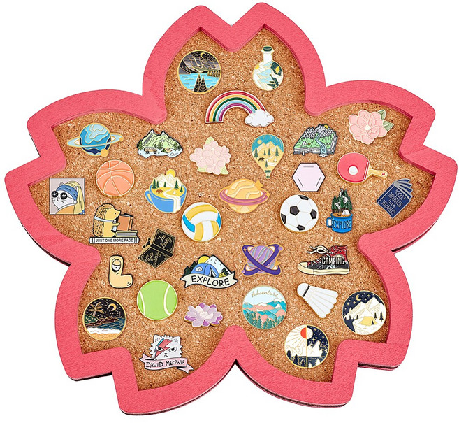 1개 꽃 모양 미니 코르크보드 알림판 소형 게시판 코르크 메모판 배지 수납 코르크보드 192x210x18mm 구멍: 24.5x2.5mm