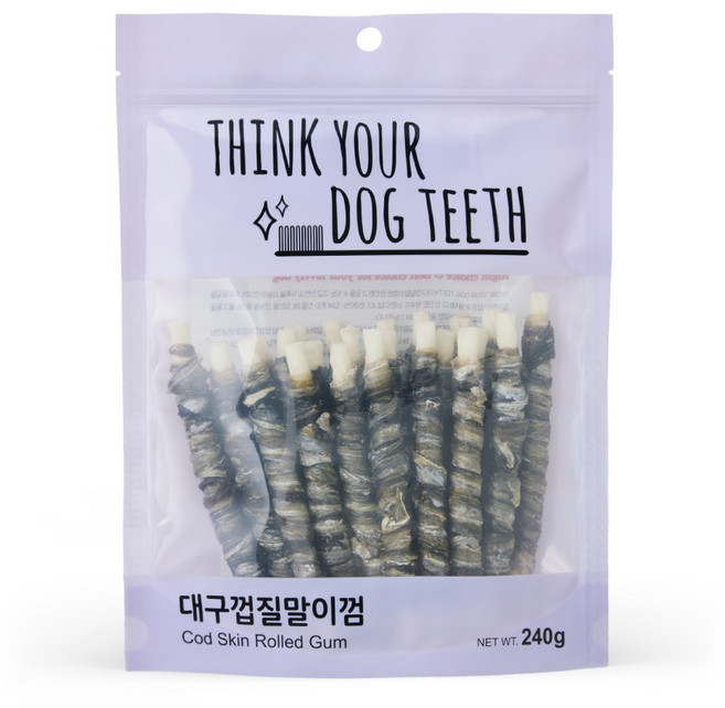 딩고껌 Think your dog teeth 대구껍질말이딩고 우유껌 스틱 24P(240g) 강아지 치석 제거 개껌, 대구껍질말이, 240g, 1개