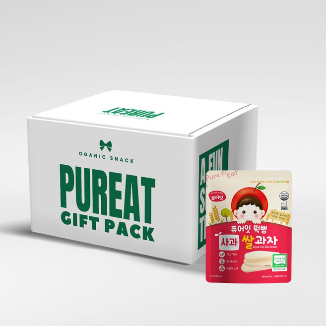 [선물세트] 퓨어잇 유기농 떡뻥 10봉세트 선물용 간식박스, 300g