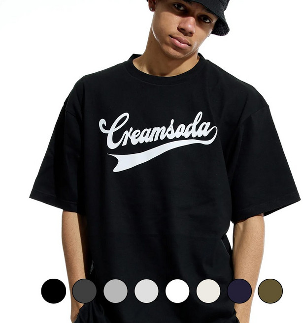 크림소다랩 남녀공용 어센틱 로고 오버핏 반팔 티셔츠 커플티 17수싱글