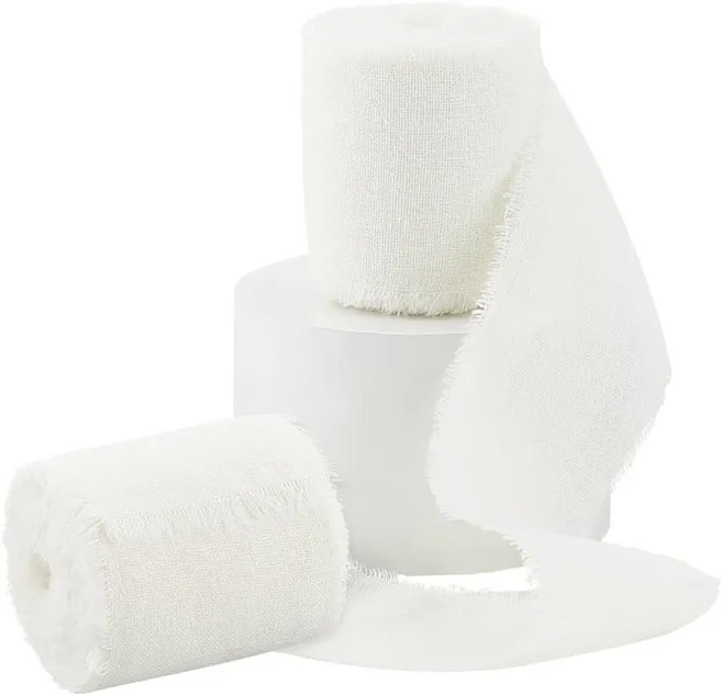 2롤 화이트 시폰 리본 프린지 실크 1-3/4인치 X 5야드 패브릭 선물 포장 웨딩, 01 AECH04-15209