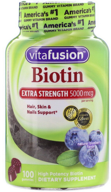 Vitafusion Extra strength生物素軟糖 藍莓口味 5000mcg, 100顆, 1罐