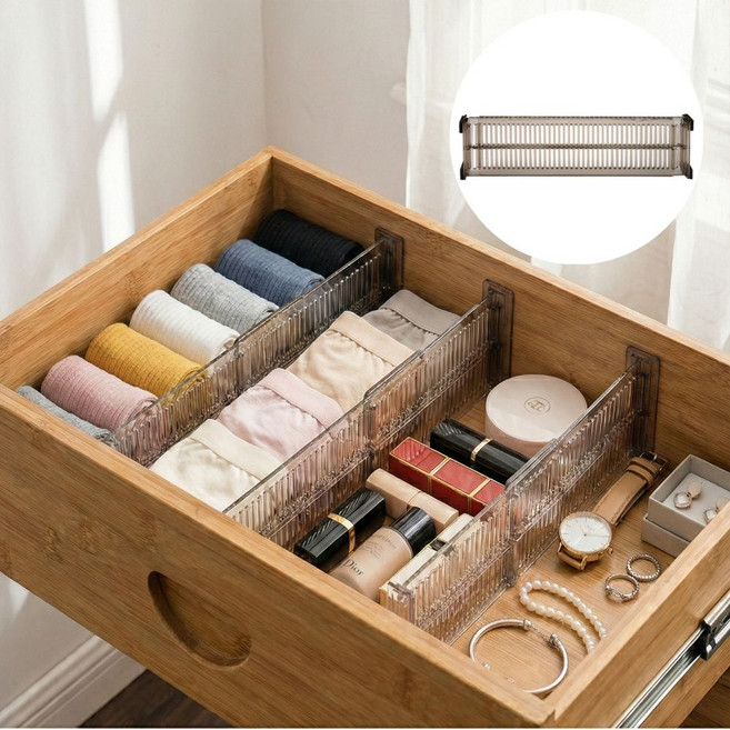 길이 조절 서랍 칸막이 확장형, 2세트, 투명블랙