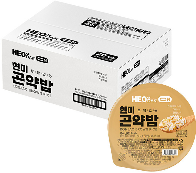 허닭ON 실온 즉석 현미 곤약밥 (135kcal/곤약쌀 75%), 20개, 150g