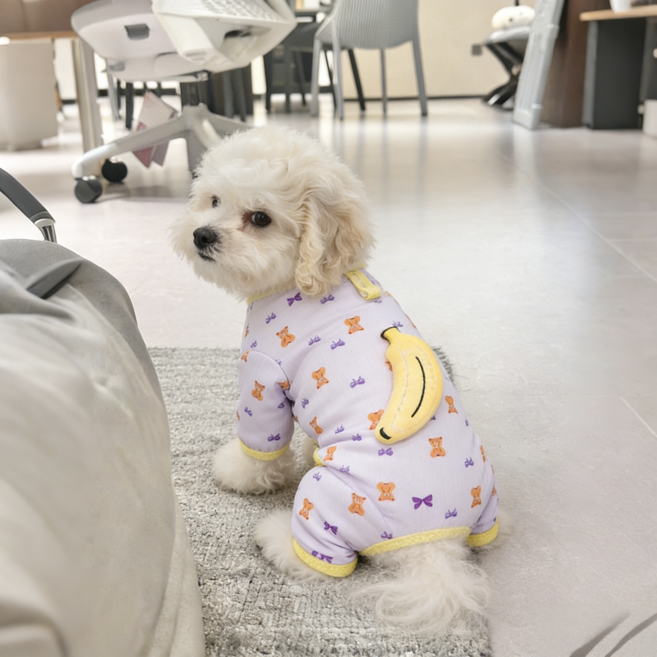 강아지 사계절 올인원 잠옷 순면 내복 실내복, 자주색, 1개