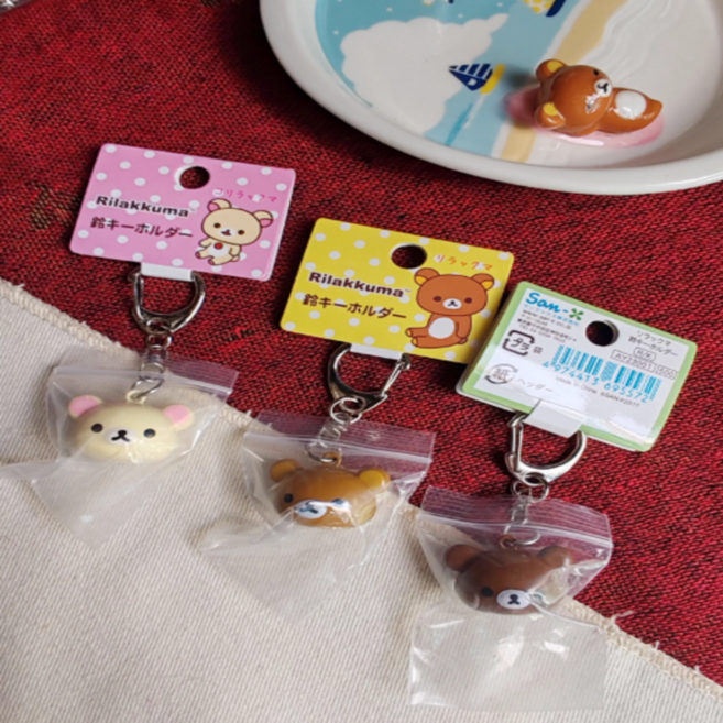 리락쿠마 키링 스트랩 열쇠고리 가방고리 코리락쿠마 키이로이토리 차이로이코구마, 1개, 갈색