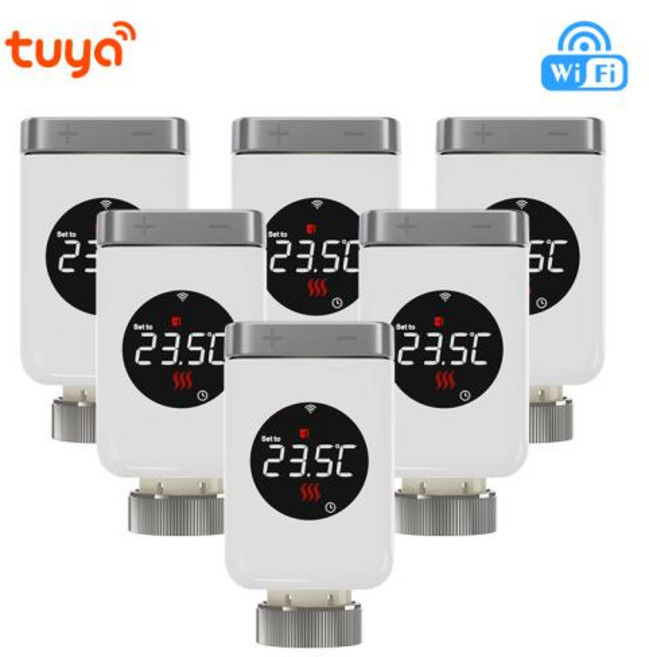 와이파이 온도 조절기 Tuya 스마트 WiFi 조절 라디에이터 밸브 TRV 프로그래밍 가능한 APP Alexa Google 홈이 포함된 원격 컨트롤러 히터, 2. TRV801W 6PCS