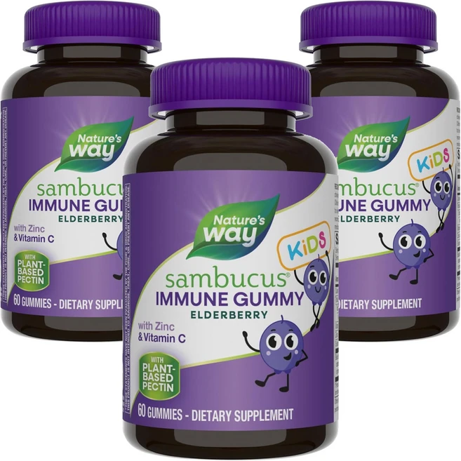 네이쳐스웨이 어린이 삼부커스 이뮨 엘더베리 아연 & 비타민 C 구미, 60정, 3개 - 쿠팡