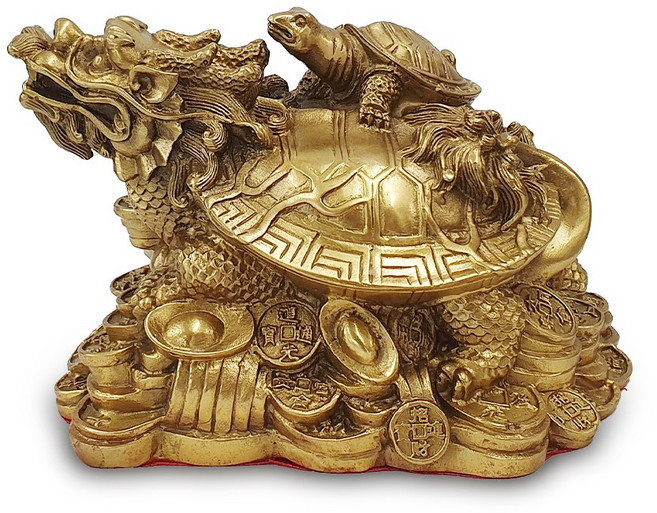 풍수백화점 용귀거북이 황동 중형 재물 모으는 액막이, 황동 용귀거북이