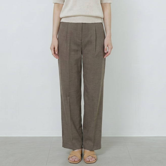 ANDF 여성용 사계절 핀턱 와이드 밴딩 슬랙스 빅사이즈 일자 통바지