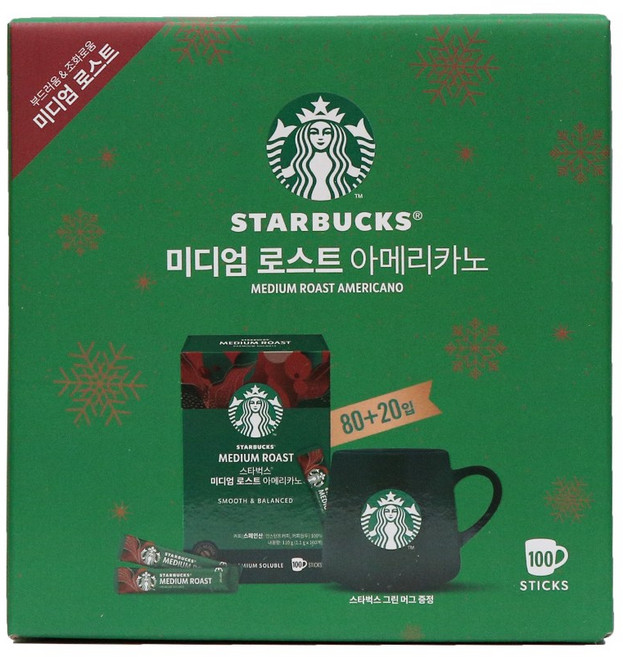 스타벅스 미디엄 로스트 아메리카노 스틱커피 그린머그 350ml 세트