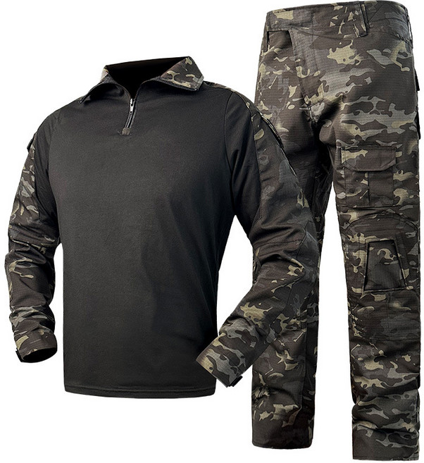 ANYOU 택티컬 전술 컴뱃셔츠 긴팔+팬츠 세트 아웃도어 군인 간부 강철부대 캠핑 카고 바지, G2-BCP