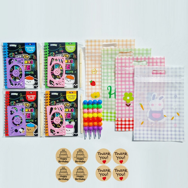 스크래치북 + 색연필 + 구디백 어린이집 생일선물 답례품 4p, 1개