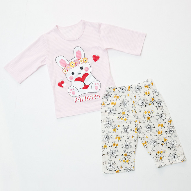 아동용 프린세스래빗 7부 자카드 실내복 상하벌