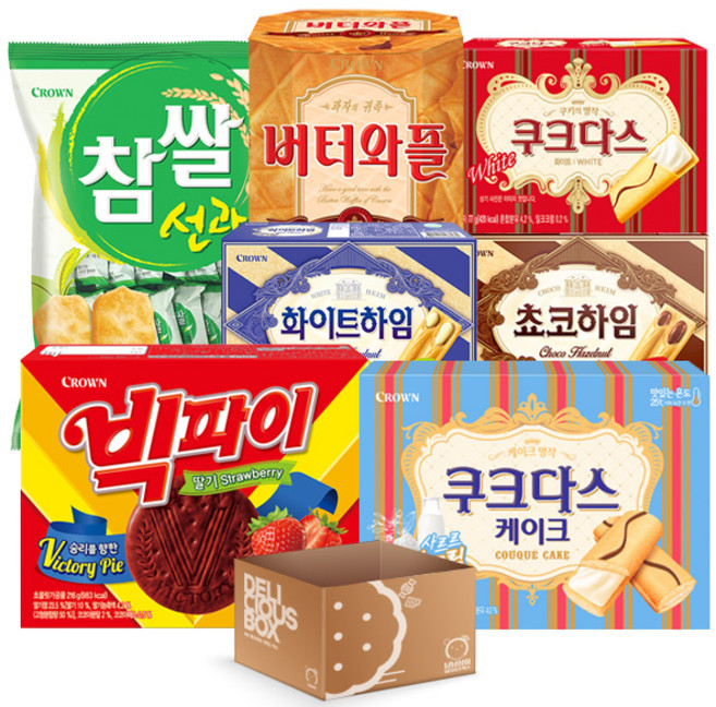 참쌀선과+쵸코하임+쿠크다스+빅파이+버터와플+쿠크다스케이크 크라운7종 과자세트, 1세트