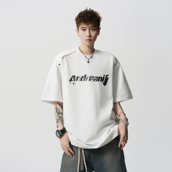 ANYOU 남성 봄여름용 중량감 라운드넥 반팔 티셔츠 정숄더 반팔 상의