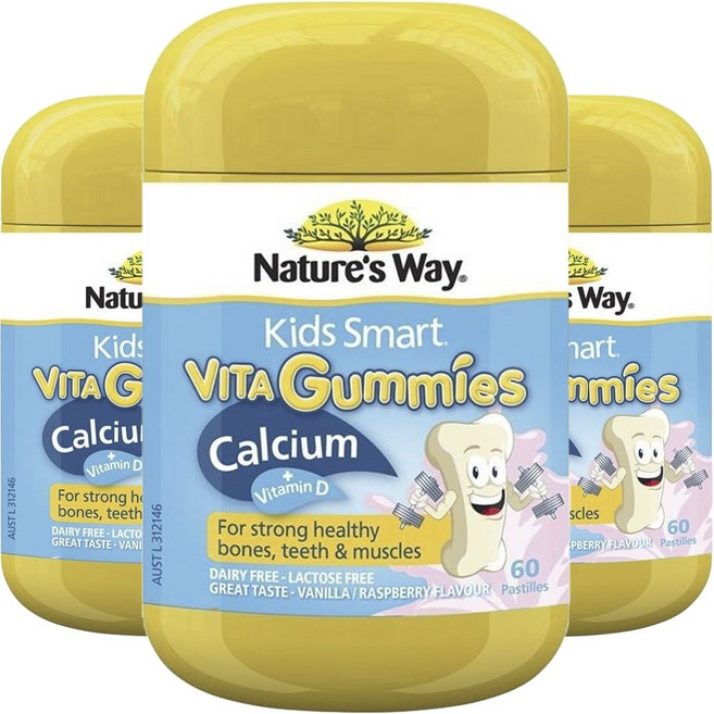 네이쳐스웨이 키즈 스마트 비타 구미스 칼슘 + 비타민 D 바닐라 라즈베리맛 패스틸, 60정, 3개