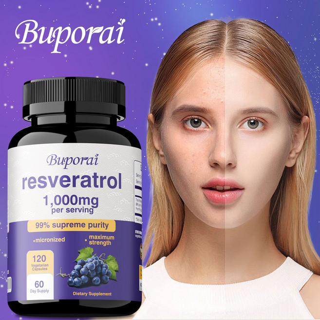 레스베라트롤 1000mg 건강한 노화를 위한 항산화제 뇌 및 심장 지원 정상적인 세포 및 인지 건강 지원, 1개, 120정