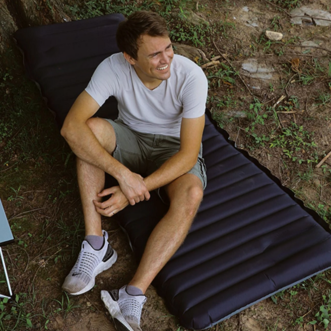 야외 캠핑용 접이식 발포 확장형 초경량 두꺼운 에어매트, 블랙