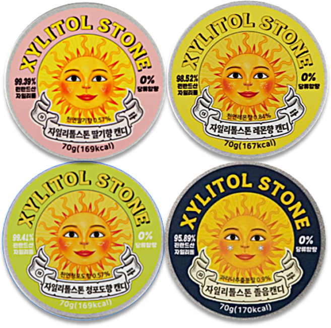 자일리톨스톤 4종 세트(딸기+레몬+청포도+졸음캔디), 70g, 4개