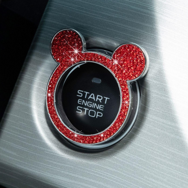 아망디에 귀여운 차량용 시동버튼 커버 점화버튼 장식 커버, 1개, 레드