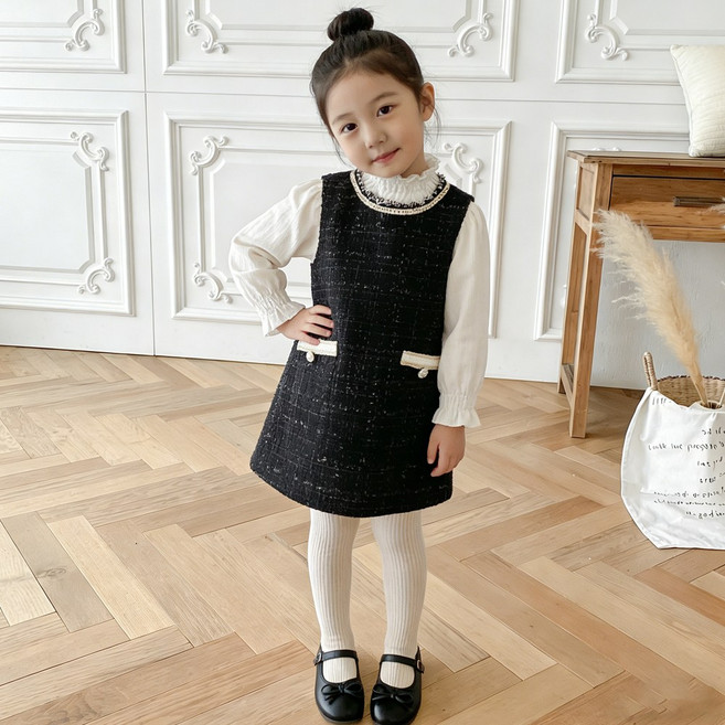 투에그 여아 봄가을 트위드원피스 세트 주니어 여자아이투피스 컬리수 진주단추 파티복 정장스쿨룩