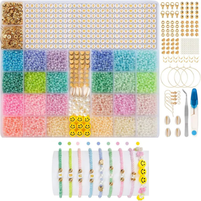 애니윙 DIY 팔찌만들기 시드 비즈 공예, 1세트, 옐로우 스마일 3mm