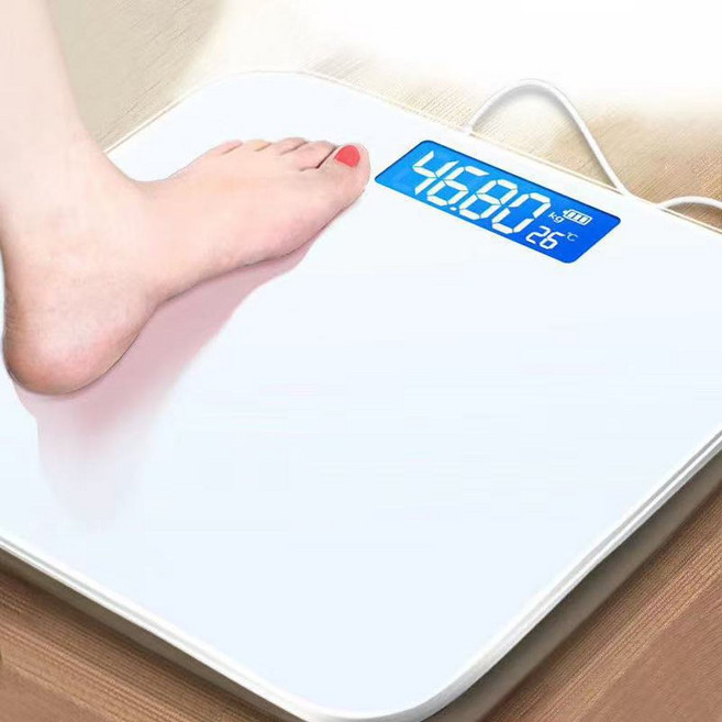 YYTY 體重秤 USB充電 液晶顯示 體溫測量, 鏡面白色, 1個, 7號電池