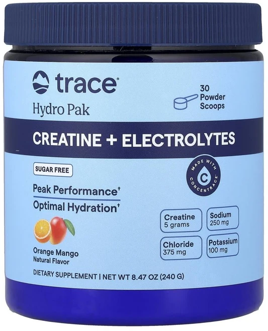 트레이스 하이드로 팩 크레아틴 플러스 일렉트로라이트 오렌지 망고 Trace Hydro Pak Creatine + Electrolytes Orange Mango 240g - 쿠팡