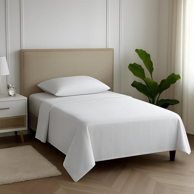 Carressa Linen 100% 이집트 면 프린트 침대 시트 - 600 시리즈 3피스 트윈 시트 세트 호텔 럭셔리 새틴 침대 시트 40.6cm(16인치) 딥 포켓 소프트, 02: 스트라이프 - 크리스프 화이트