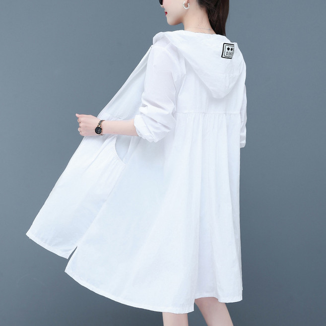 FANSYLI 여름 자외선차단 옷 여성 자외선차단 옷 자외선차단 후드집업 롱 얇은 루즈핏 스타일리쉬 래쉬가드 코트0522K9, 흰색